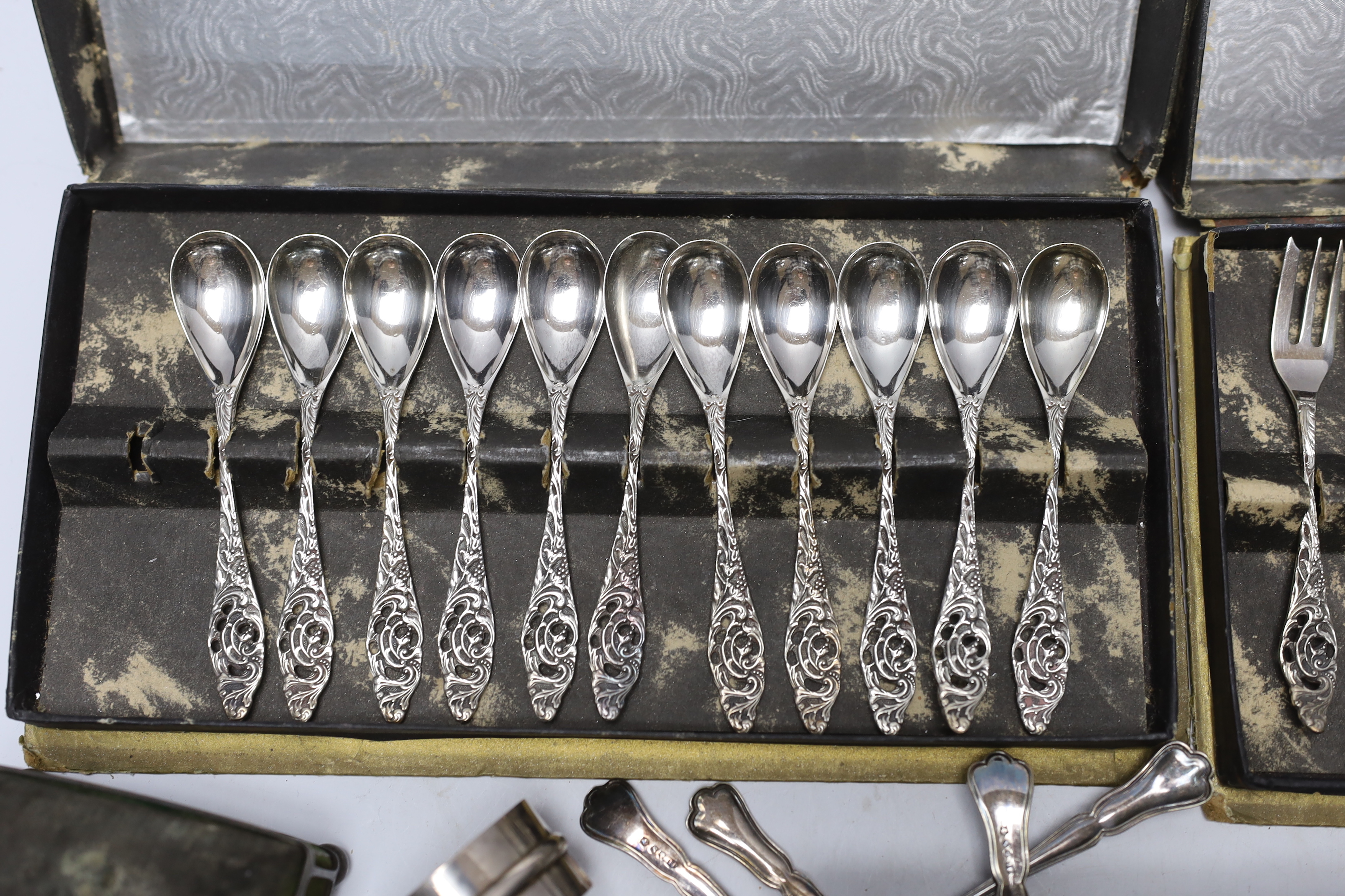 Assorted plated cutlery etc , including a cased travelling miniature Eucharist